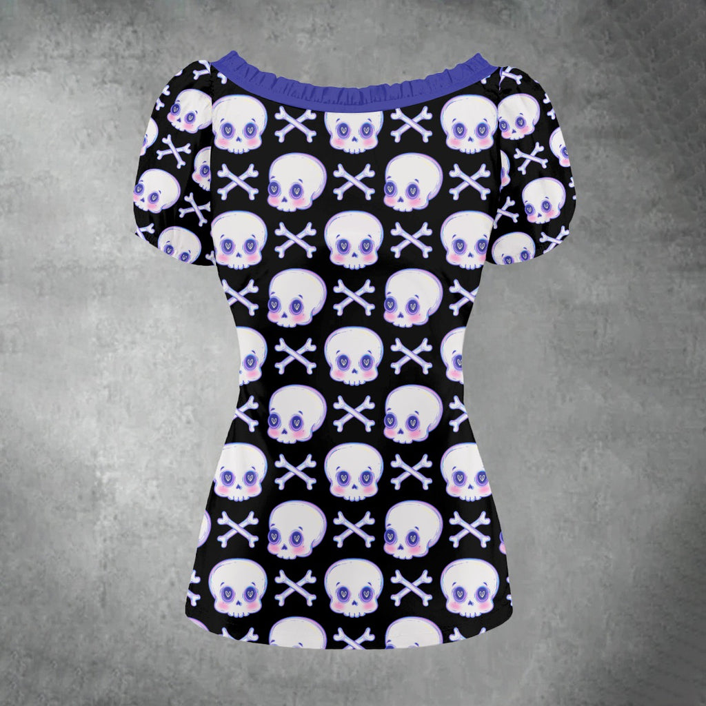 Sweetheart Skull Puff Sleeve Blouse - Shadow Threadz Crypt