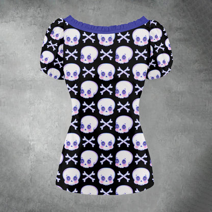 Sweetheart Skull Puff Sleeve Blouse - Shadow Threadz Crypt