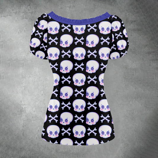 Sweetheart Skull Puff Sleeve Blouse - Shadow Threadz Crypt
