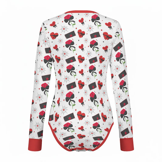 Crimson Love Letters Long Sleeve CuddleSuit - Shadow Threadz Crypt