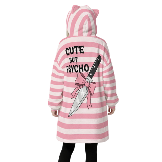 Cute Psycho Fleece Ears Hoodie Blanket - Shadow Threadz Crypt