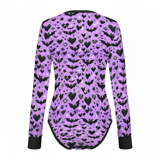 Batty Hearts Long Sleeve CuddleSuit - Shadow Threadz Crypt