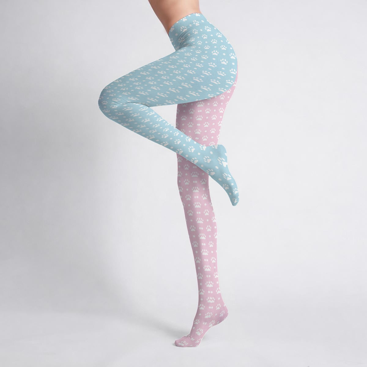 Sweet Pastel Puppy Paws Stretch Tights