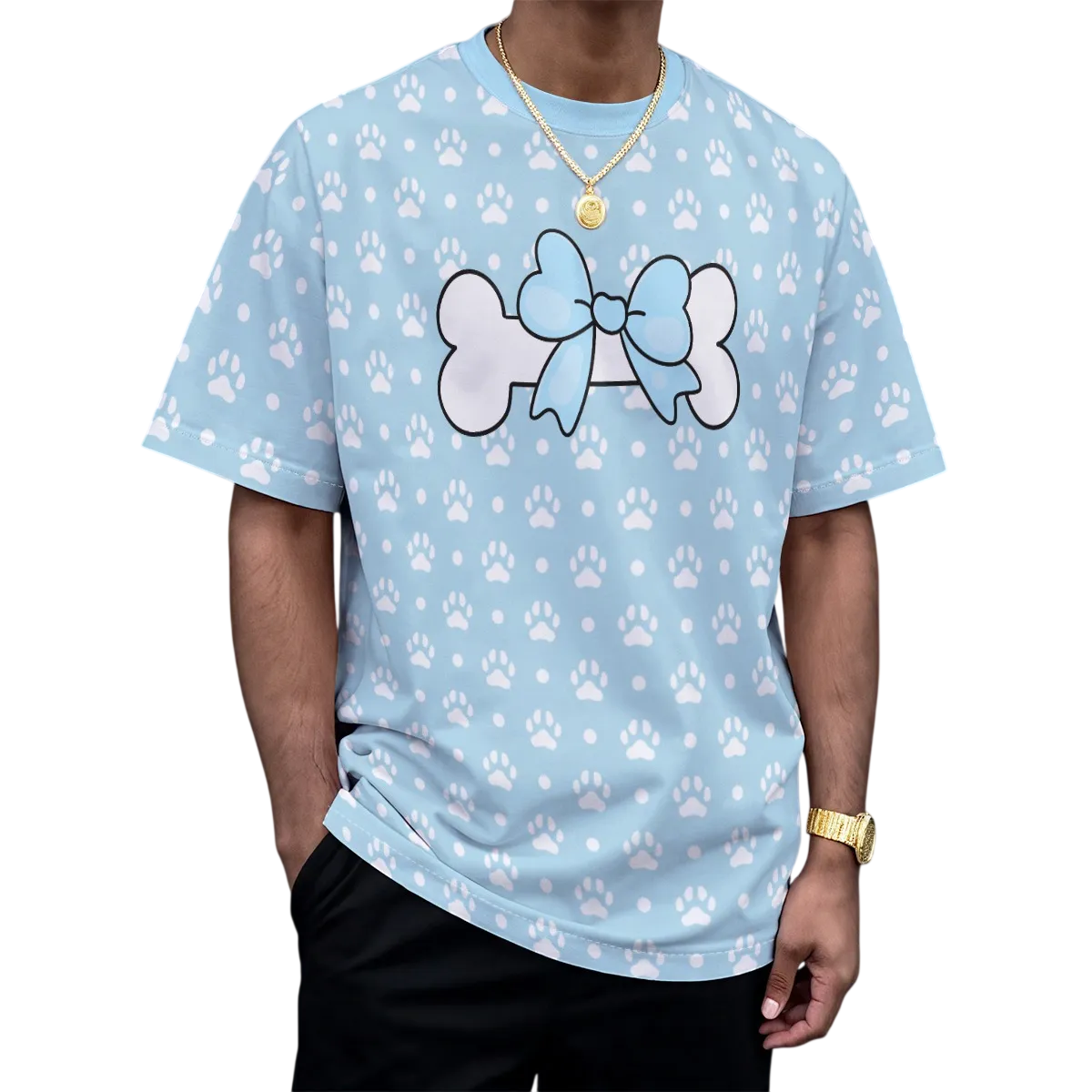 Soft Baby Blue Paw Bow Play Tee - Shadow Threadz Crypt