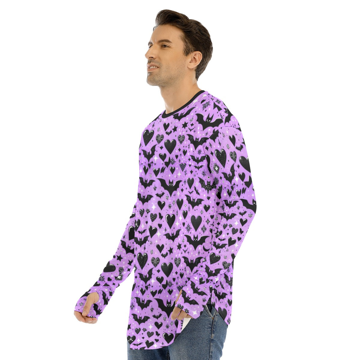 Batty Hearts Fingerless Long Sleeve Tee - Shadow Threadz Crypt