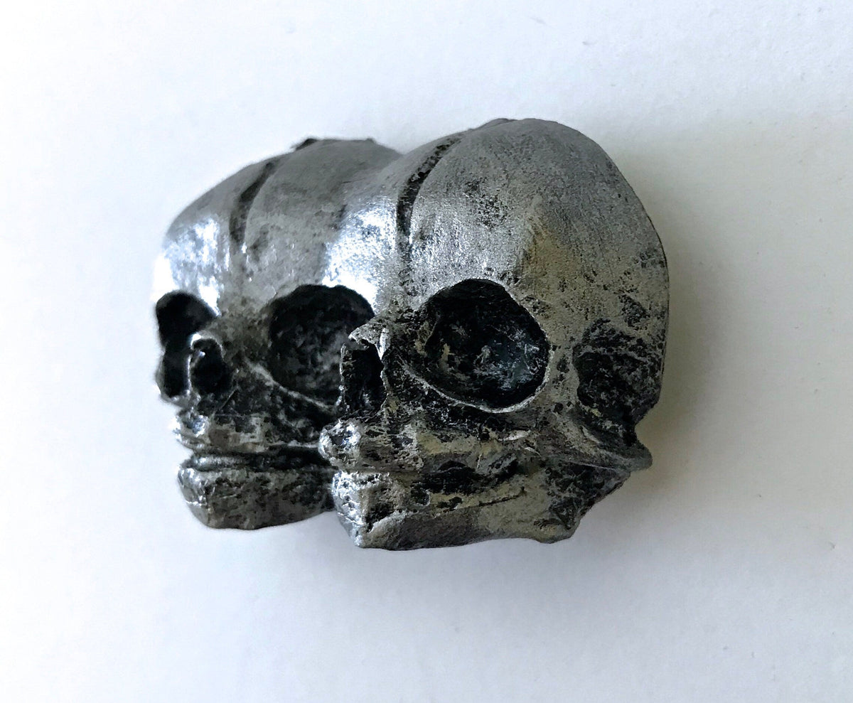 Conjoined Twins Skull  Magnet, Hand Painted Resin Sculpture