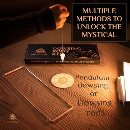 Dowsing Rods Kit – 99.9% Pure Copper, Quartz Pendulum & Wooden Board
