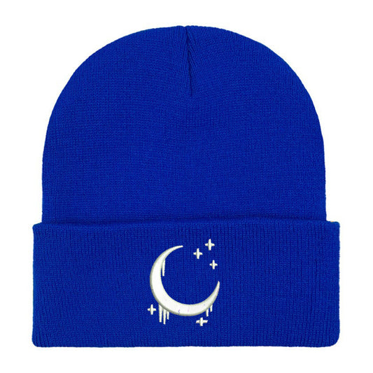Embroidered Moon & Stars Knit Beanie Hat - Shadow Threadz Crypt