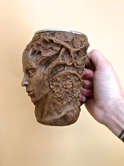 Dryad Mug, Hand Sculpted Resin Mug I Stainless Steel Liner