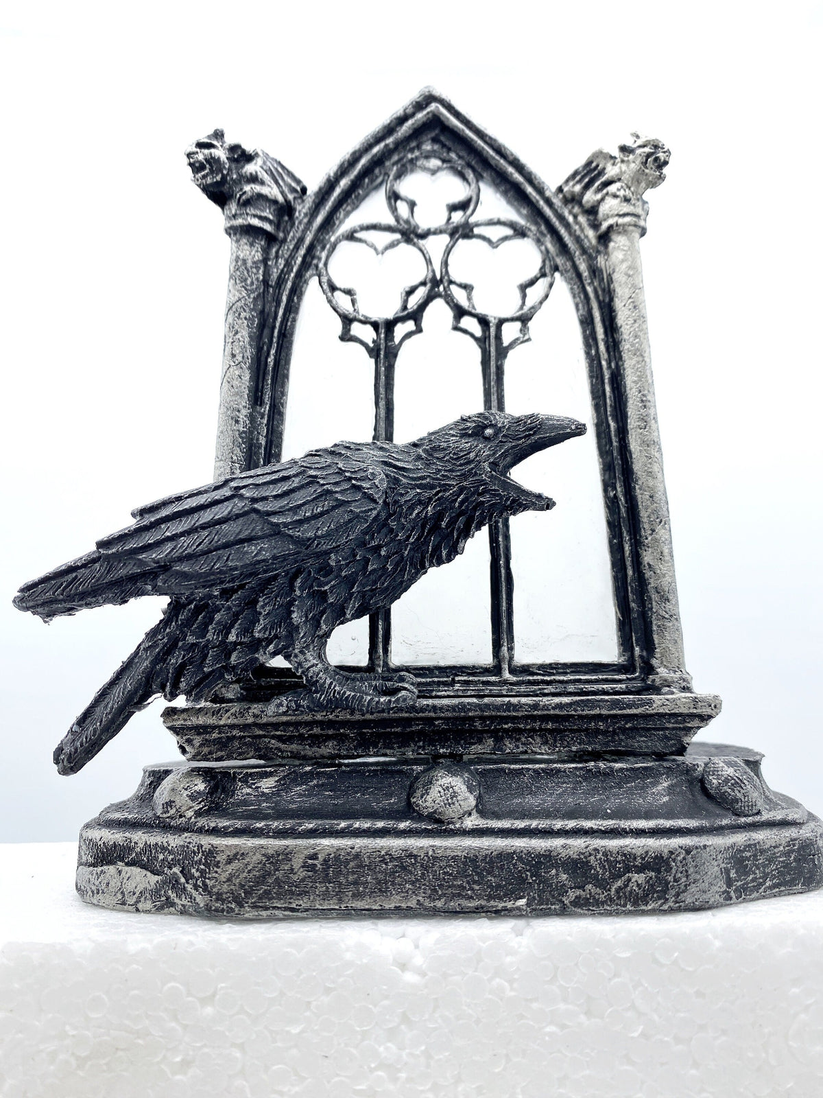 Raven and Window Tea Light, Hand Painted Resin Sculpture