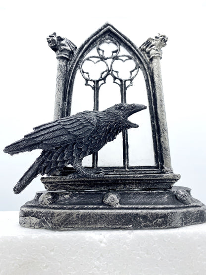Raven and Window Tea Light, Hand Painted Resin Sculpture
