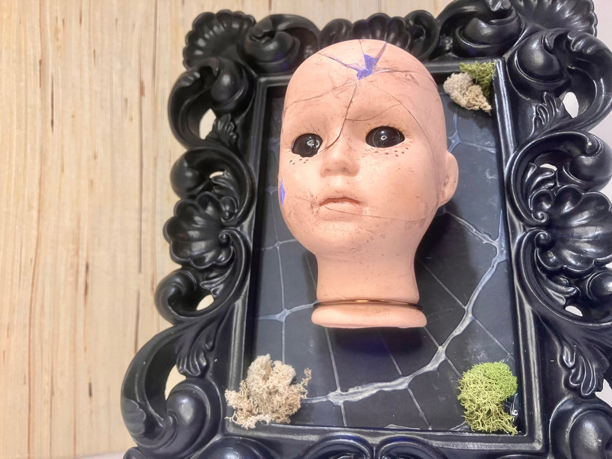 Light-Up Broken Doll Art — Framed Mixed Media