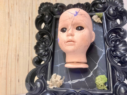 Light-Up Broken Doll Art — Framed Mixed Media