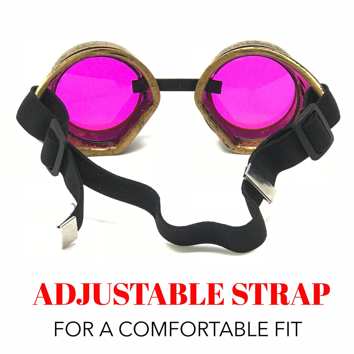 Wasteland Cyberpunk Goggles - Diffraction Lenses - neon pink, lime green, and neon orange lenses