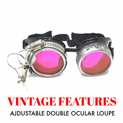 Mad Scientist - Steampunk Goggles Gold with loupes - pink, lime green, light blue, orange