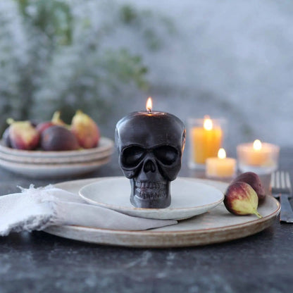Sculpted Skull Candle – 100% Beeswax – Black - Handcrafted