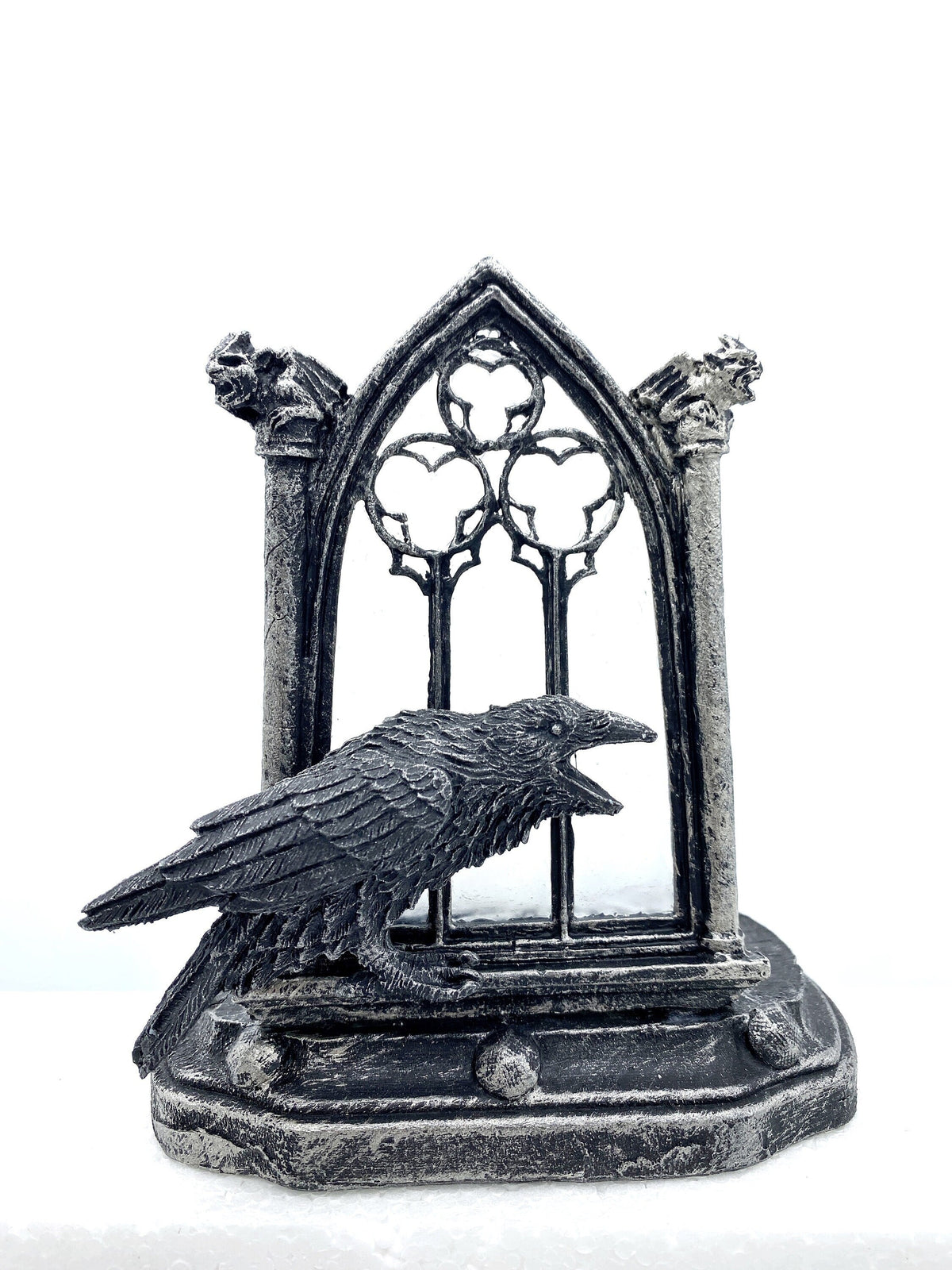 Raven and Window Tea Light, Hand Painted Resin Sculpture