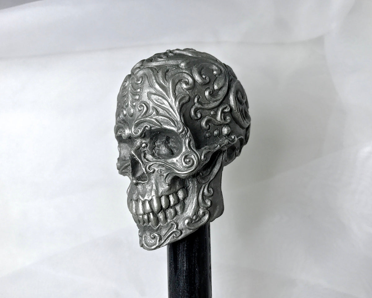 Ornate Skull Cane, Hand Sculpted Walking Stick | Victorian Gothic