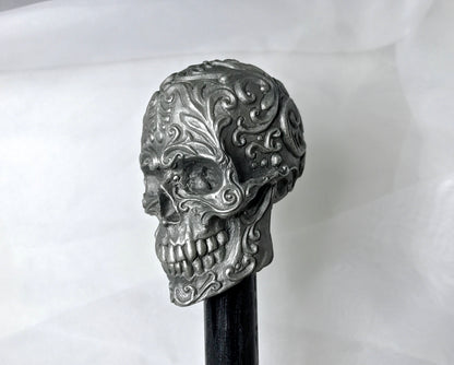 Ornate Skull Cane, Hand Sculpted Walking Stick | Victorian Gothic