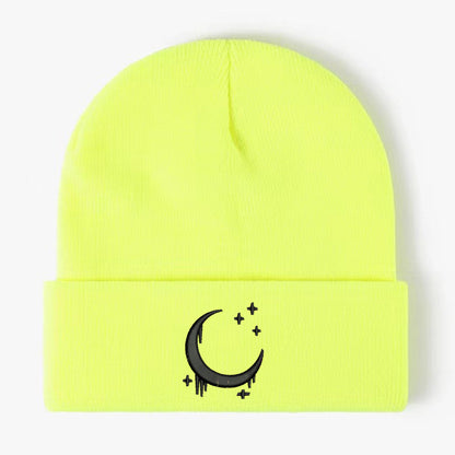 Embroidered Moon & Stars Knit Beanie Hat - Shadow Threadz Crypt