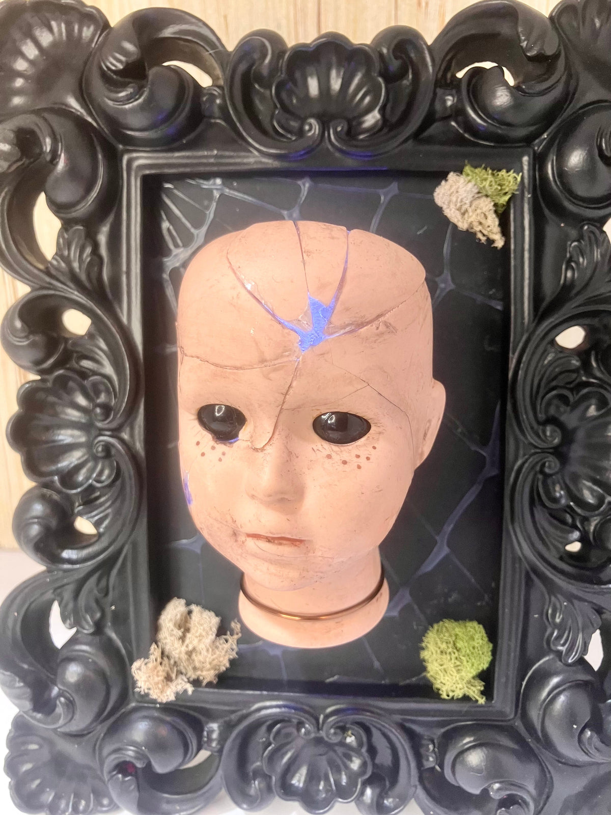 Light-Up Broken Doll Art — Framed Mixed Media