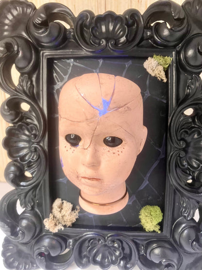 Light-Up Broken Doll Art — Framed Mixed Media