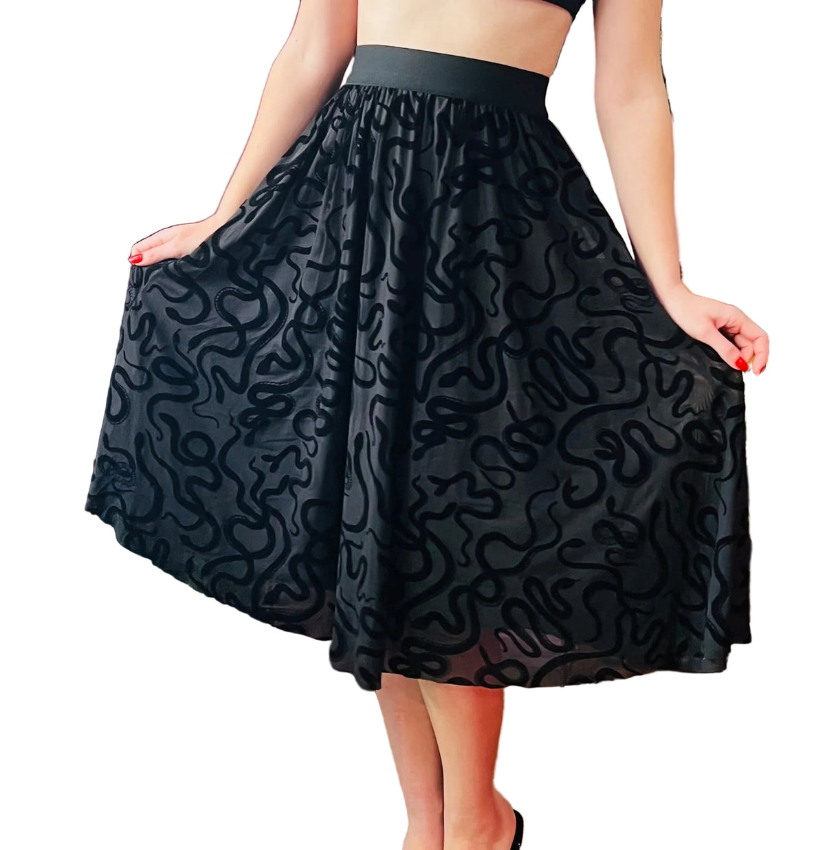 The Serpentine Skirt  - Velvet Snake Flocked Full Skirt
