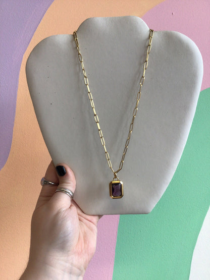 Emerald Cut Gem Charm Necklace