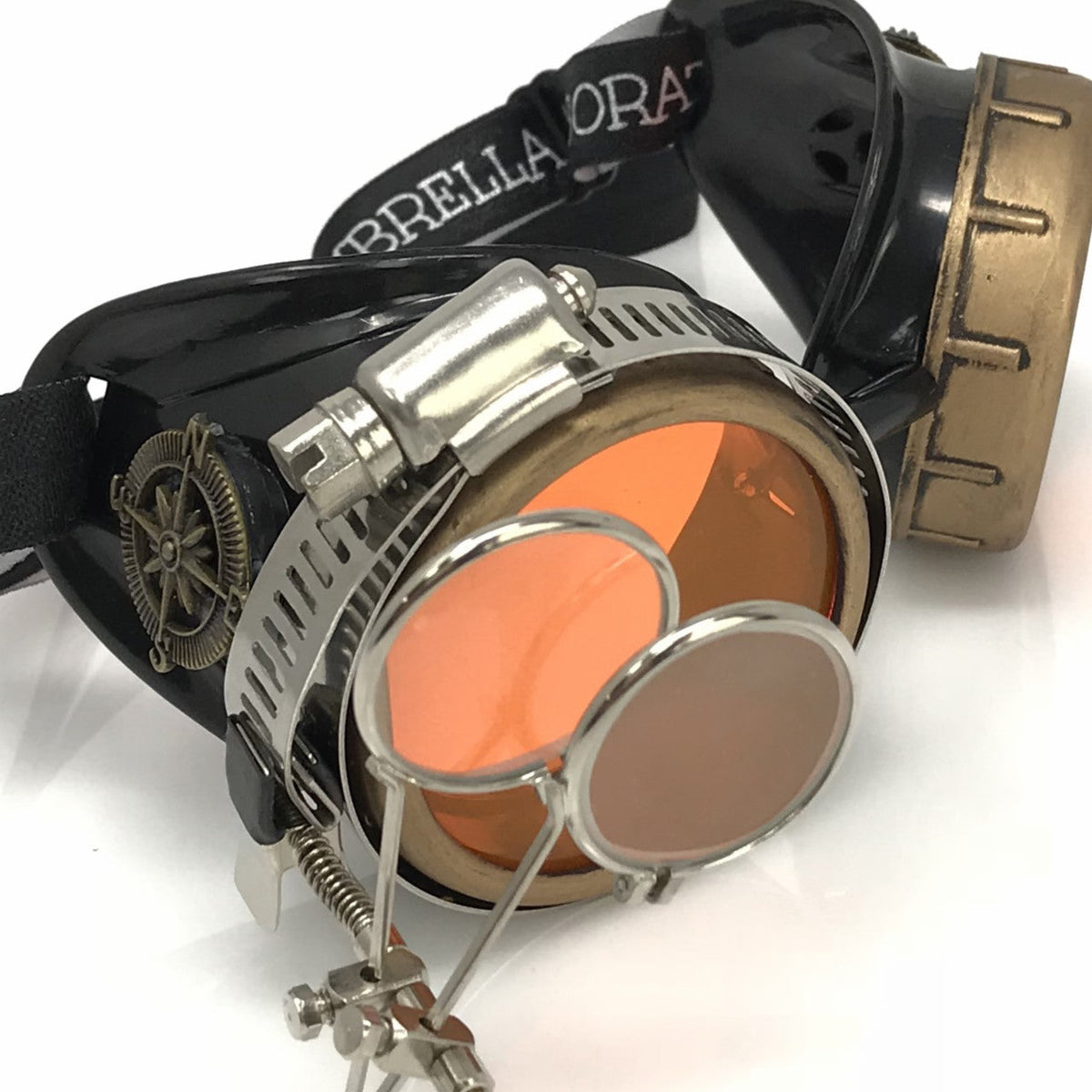 Handmade Steampunk Goggles with Magnifying Loupe - neon orange, blue, green, pink lenses