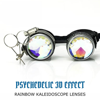 Handmade Steampunk Silver Goggles with Loupes - blue, red, green, clear, purple, black lenses