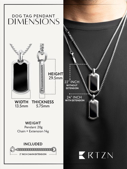 Black Onyx Dog Tag Pendant Necklace