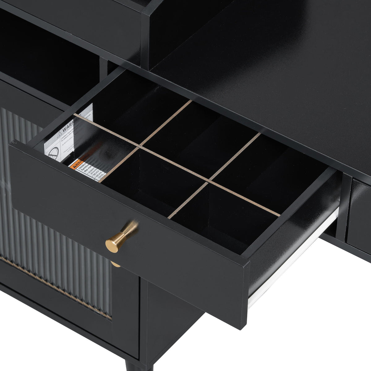 Modern Makeup Vanity Desk With Drawers Cabinet & Charging Port Engineered Wood Space Saving Design For Small Places - Black