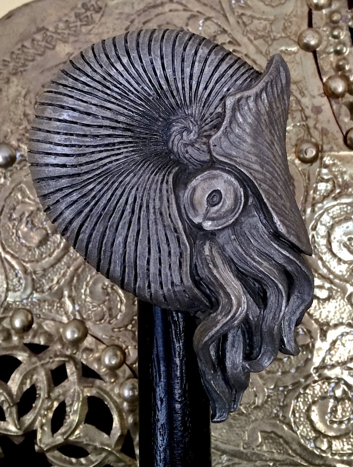 Nautilus Ammonite Cane, Hand Sculpted Walking Stick
