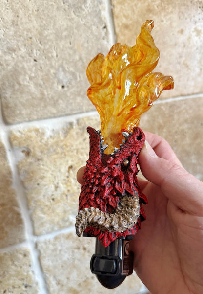 Fire Breathing Dragon Nightlight, Hand Painted Resin Sculpture