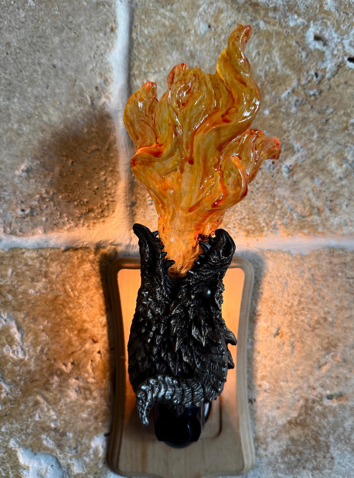Fire Breathing Dragon Nightlight, Hand Painted Resin Sculpture