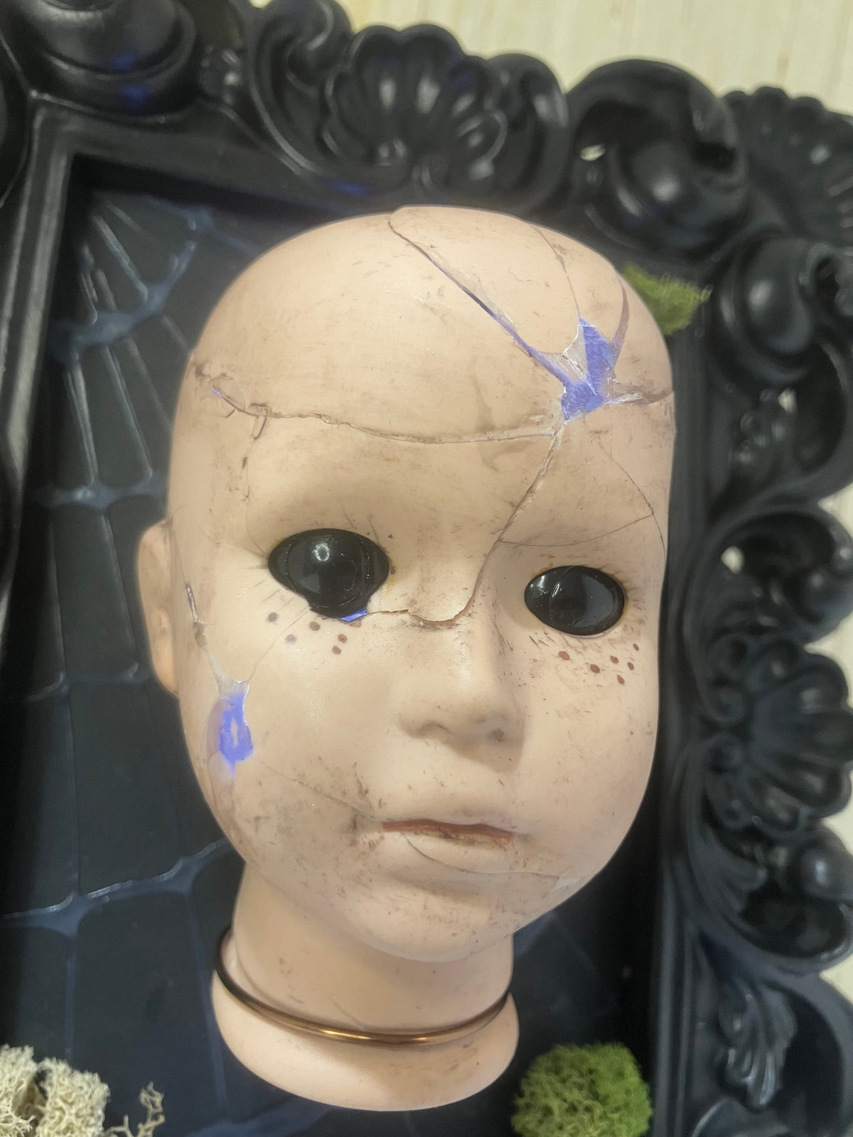Light-Up Broken Doll Art — Framed Mixed Media