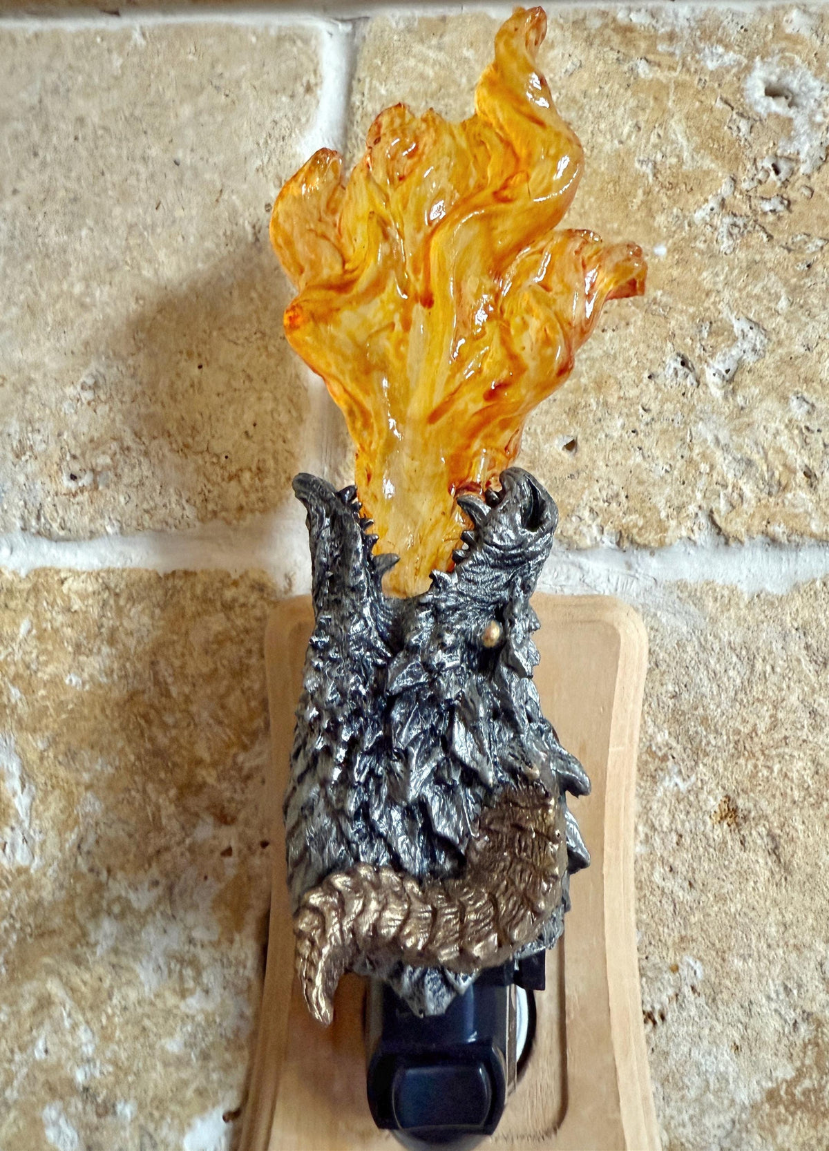 Fire Breathing Dragon Nightlight, Hand Painted Resin Sculpture