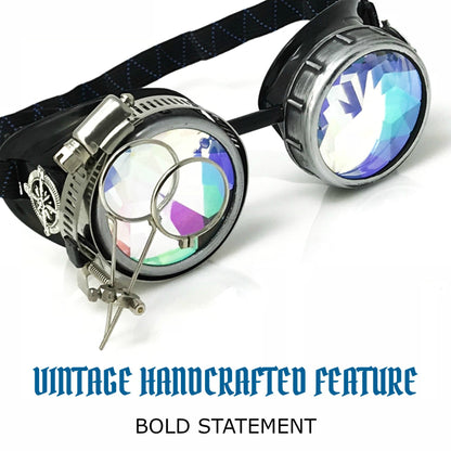 Handmade Steampunk Silver Goggles with Loupes - blue, red, green, clear, purple, black lenses