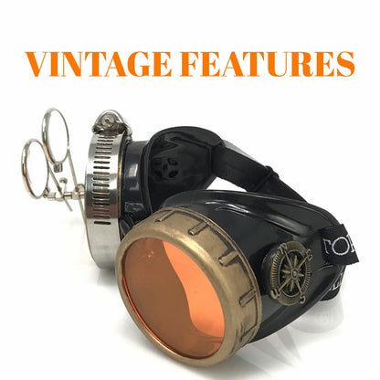 Handmade Steampunk Goggles with Magnifying Loupe - neon orange, blue, green, pink lenses