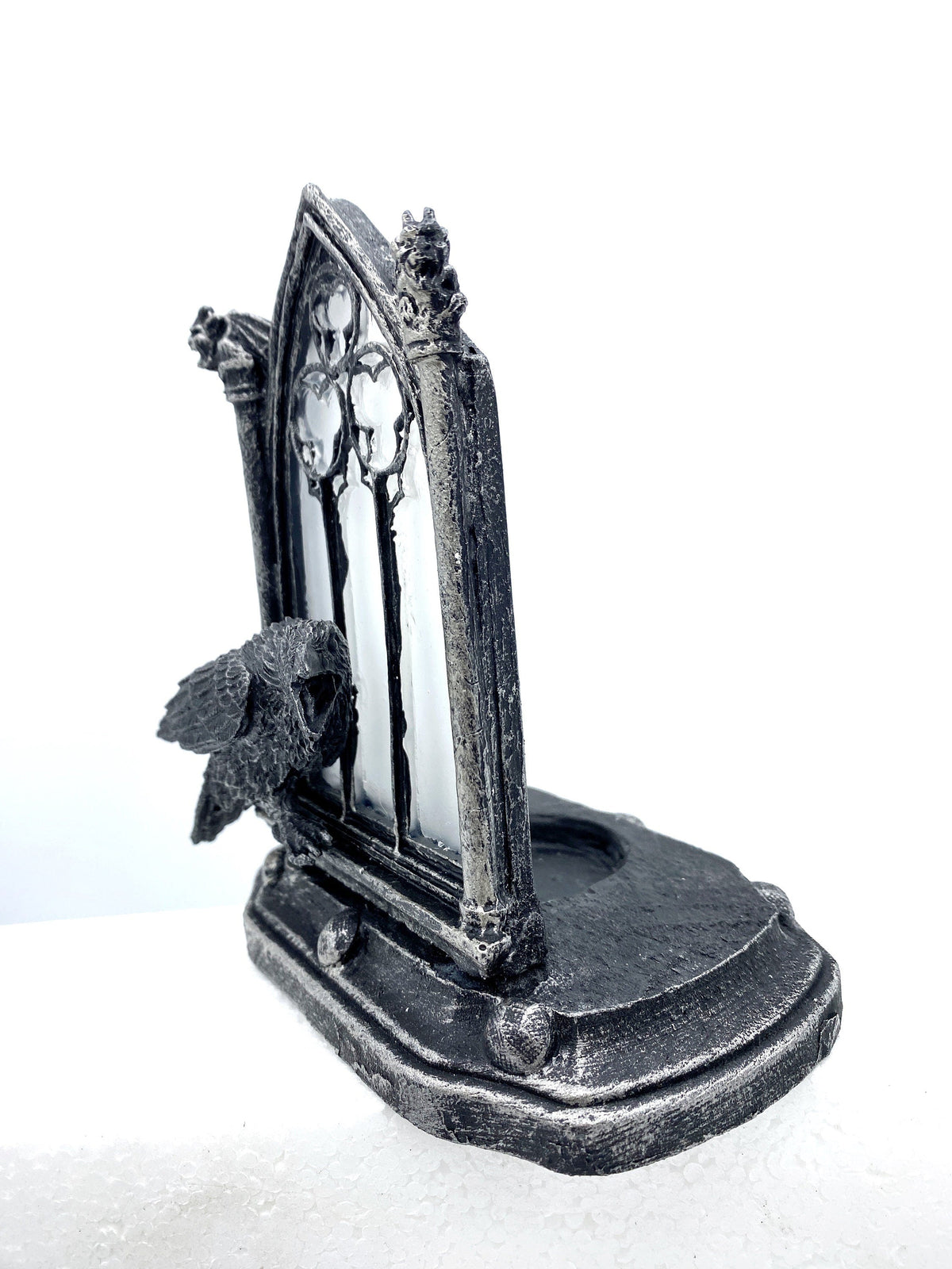 Raven and Window Tea Light, Hand Painted Resin Sculpture