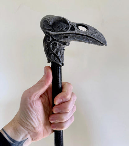 Raven Skull Cane, Hand Sculpted Walking Stick