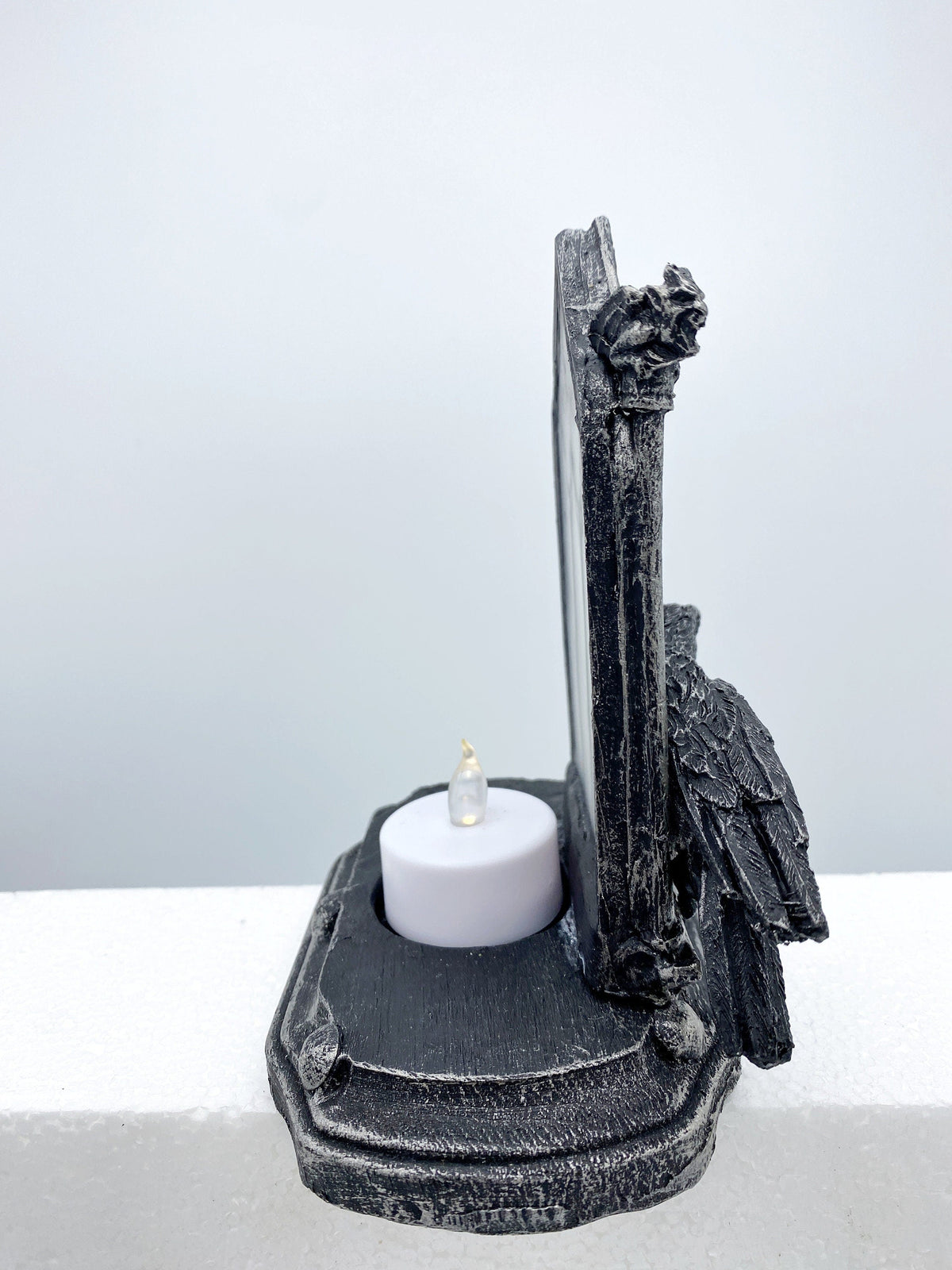 Raven and Window Tea Light, Hand Painted Resin Sculpture