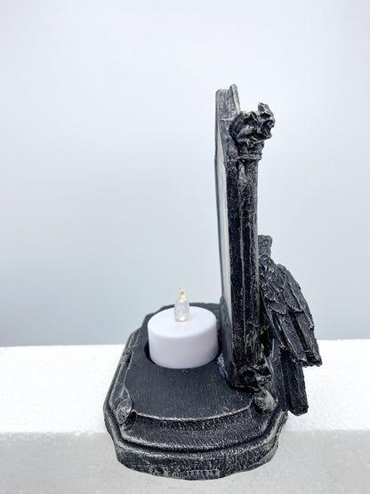 Raven and Window Tea Light, Hand Painted Resin Sculpture