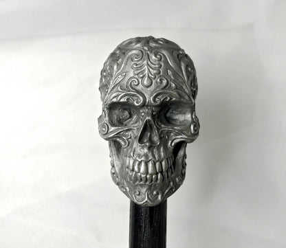 Ornate Skull Cane, Hand Sculpted Walking Stick | Victorian Gothic
