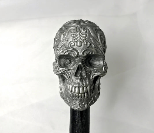 Ornate Skull Cane, Hand Sculpted Walking Stick | Victorian Gothic