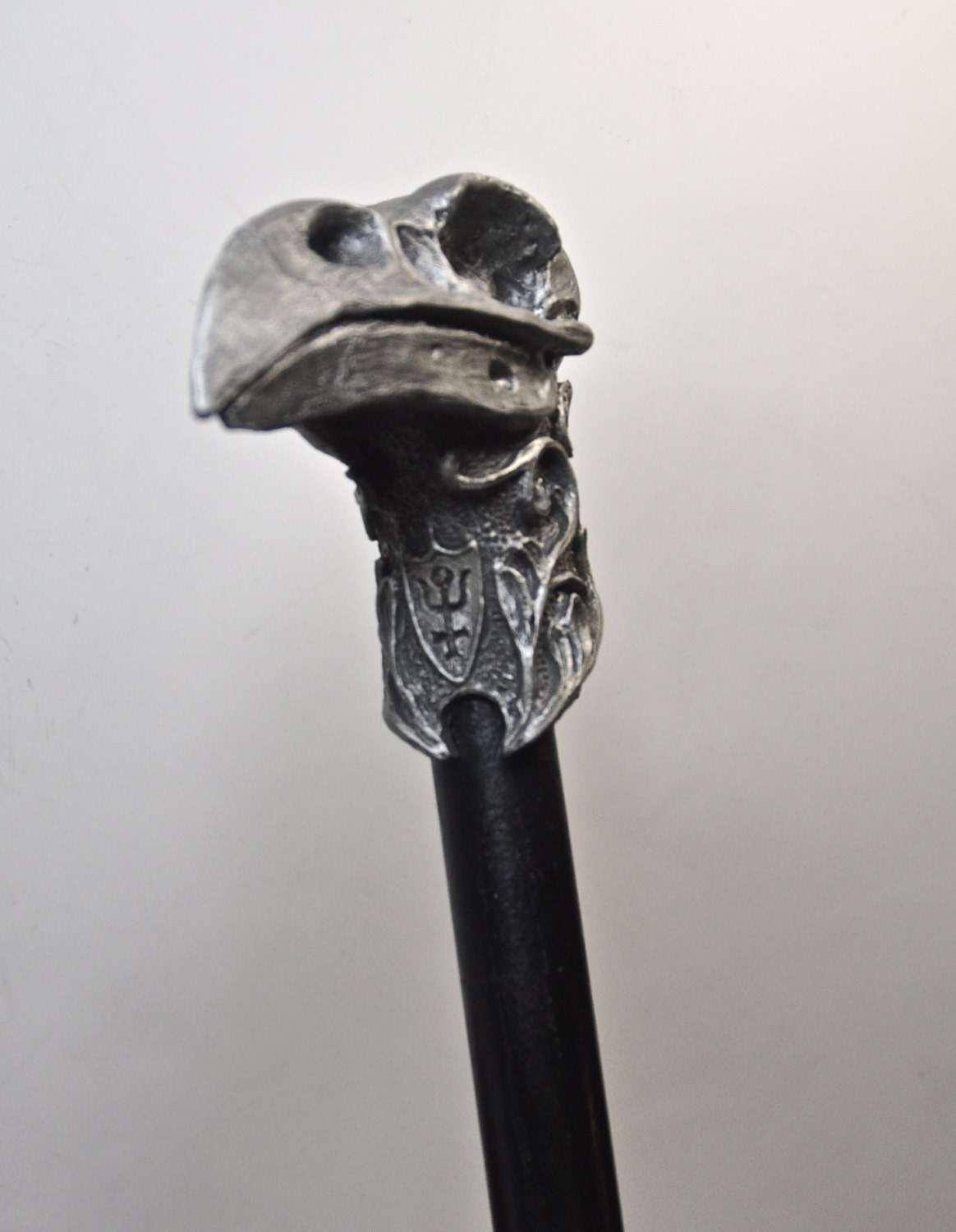 Raven Skull Cane, Hand Sculpted Walking Stick