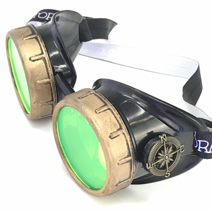 Steampunk Aviator Goggles Spiral Diffraction Lenses - pink, orange, lime green, clear lenses