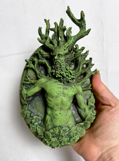 Green Man/ Cernunnos Wall Plaque, Hand Painted Resin Sculpture | Mythic Forest Creature Wall Art |Woodland Ent Wall Plaque for Nature Lovers