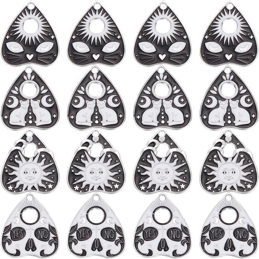 Ouija Planchette Silver Enamel Earrings