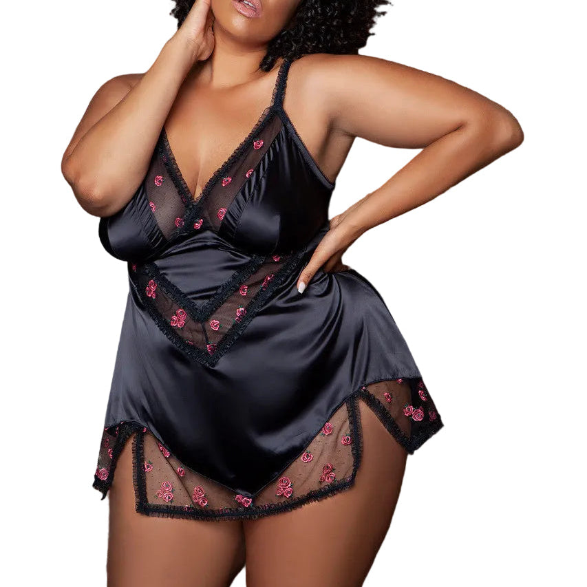 Katherine Floral Satin Babydoll - Shadow Threadz Crypt